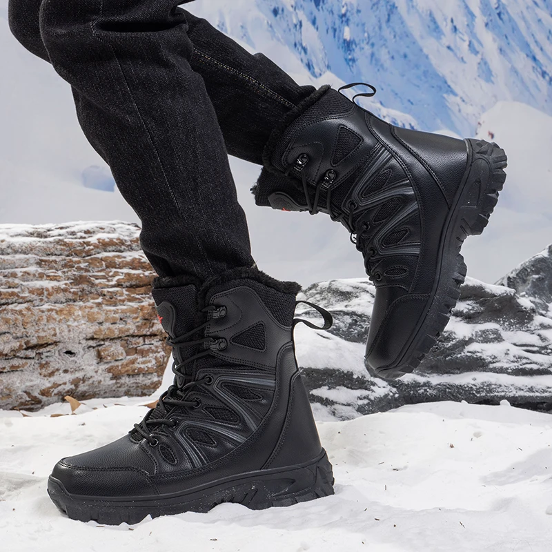 Herren Winterstiefel, Super Warme Schneestiefel, Hochwertige Wasserdichte Lederstiefel für Männer, Outdoor-Motorradstiefel