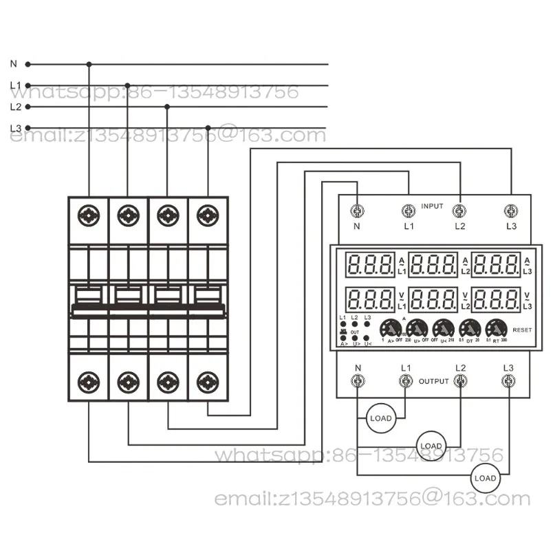 AVR-3S-XXA 3x380V+Nuetral Adjustable Current & Voltage Non-sync Relay 63A,80A,100A