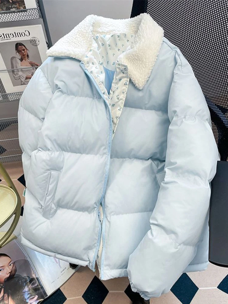 

Синие парки с цветочным принтом в стиле пэчворк, женские свободные милые модные зимние пышные пальто, повседневная теплая милая куртка с искусственным воротником ягненка в консервативном стиле