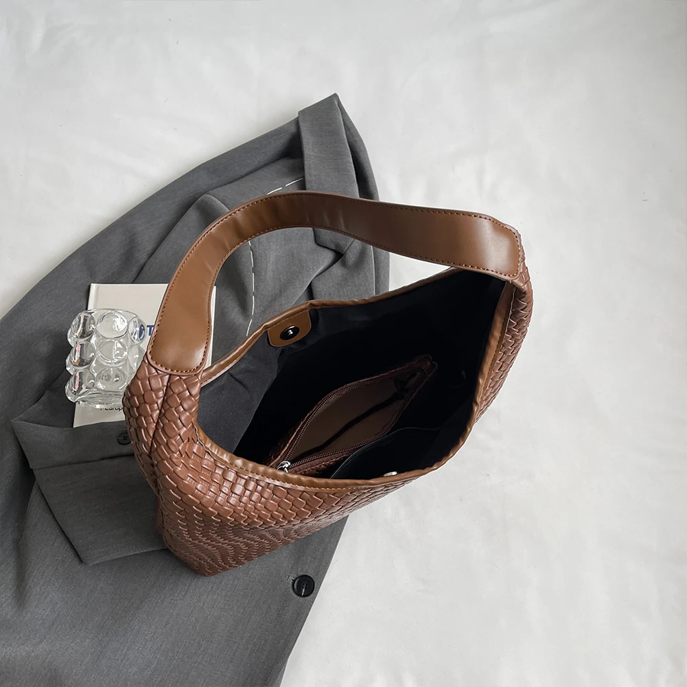 Fashion Women Shoulder Bag Large-capacity Leisure Commuting Bag with Pouch Top Handle Bag Trendy Satchel Hobo Bag Woven Tote Bag