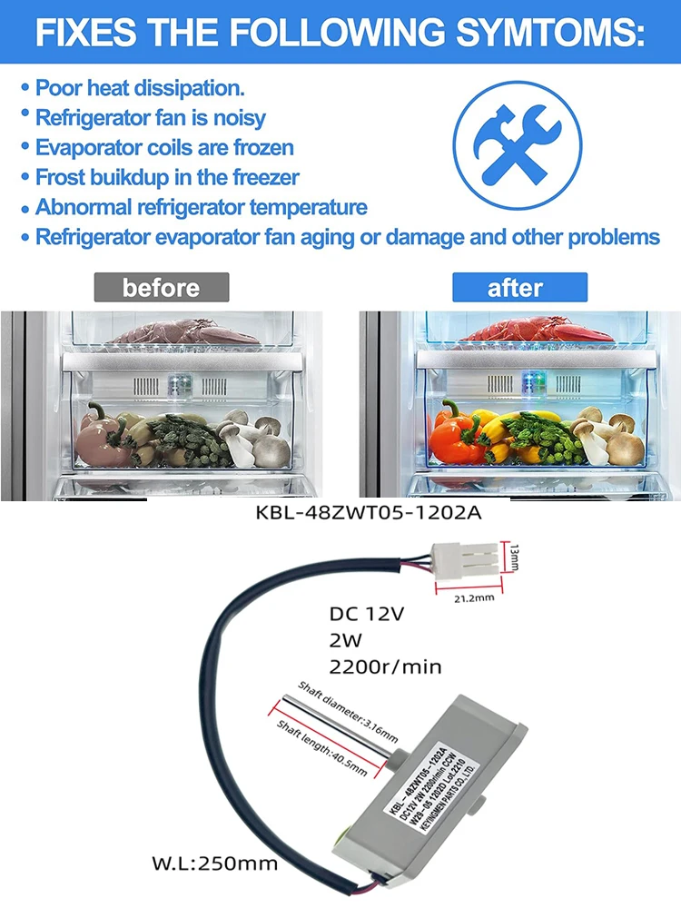 Motore del ventilatore di ventilazione del frigorifero KBL-48ZWT05-1204 B KBL-48ZWT05-1204B DC12V 4W 1450RPM