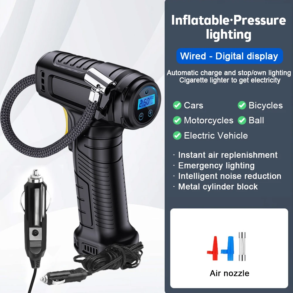 120W Car Air Pump Wireless/Wired Tire Inflatable Pump Portable Car Air Compressor Electric Car Tire Inflator For Car Bicycle