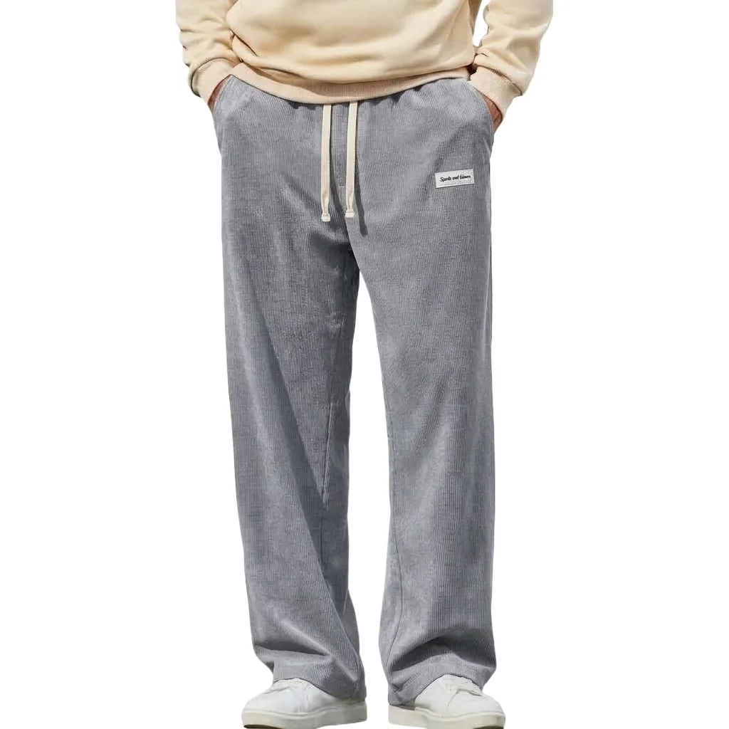 Autumn Men's Corduroy Sweatpants Baggy Straight Leg Trousers Elastic Drawstring Waist Loose Fit Streetwear Workwear Casual Pants
