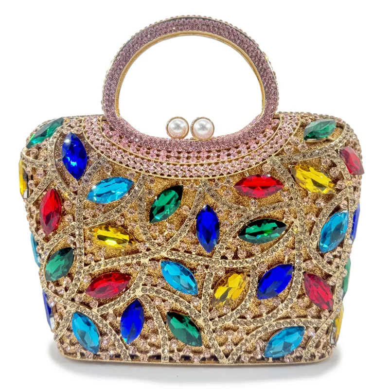 

New Arrival Women's Diamond Handbag Handmade Rhinestone Clutch Bag Metal Handheld Evening Bag Hard Material Party Purse