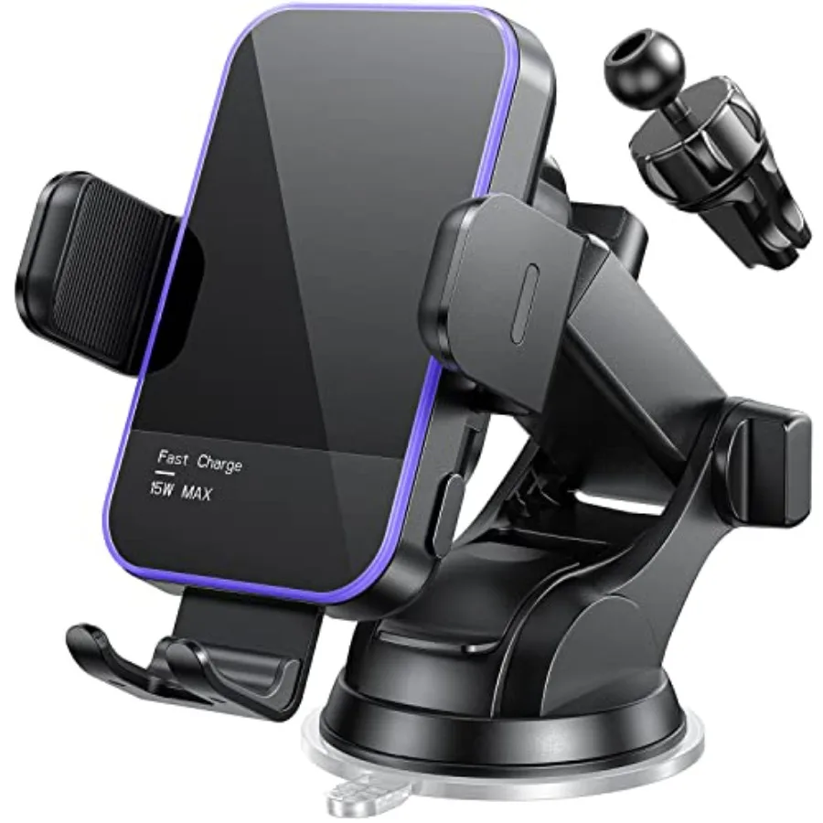 

Wireless Car Charger, 7 Colo RGB Backlit 15W Auto Clamping Phone Holders for Your car fit for iPhone 16 15 14 Mini Pro Max, Sam