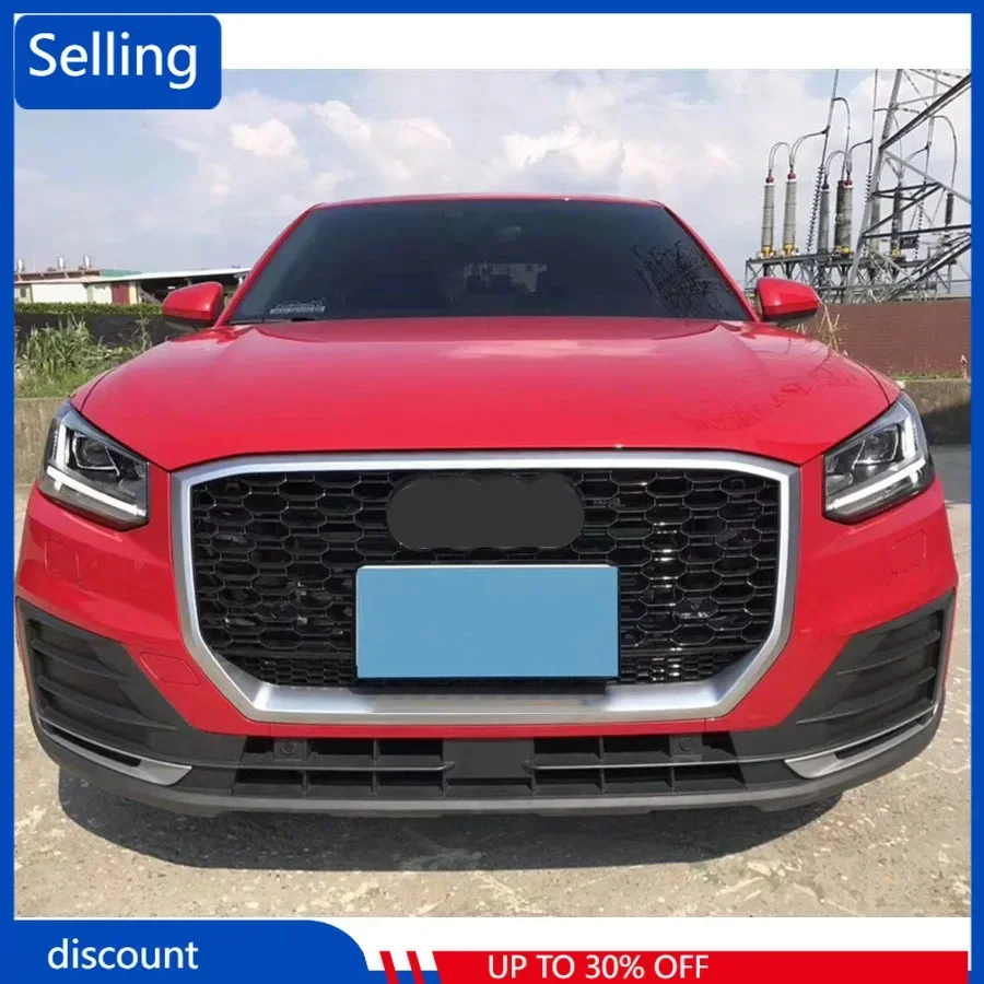 

For RSQ2 Style Front Sport Hex Mesh Honeycomb Hood Grill Silver Frame Gloss Black Grill for Audi Q2/SQ2 2017 2018 2019 fast