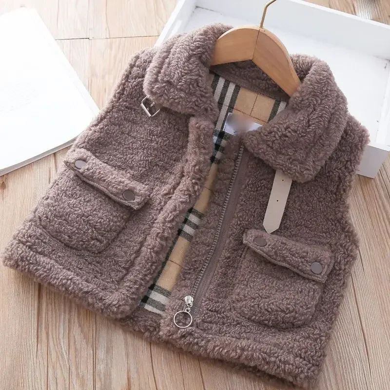 Girls Autumn and Winter Vest 18M-8Y Children's Casual Clothes Baby Lamb Ferment Top Thickened Vest