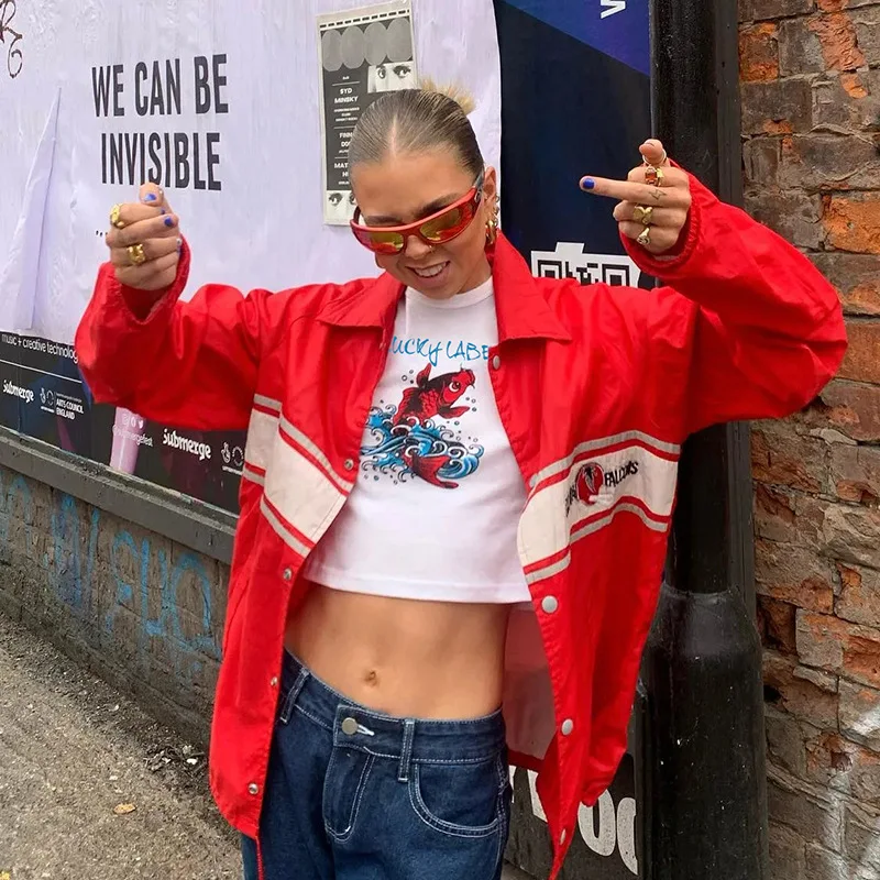 Estate donna Koi Fish Cartoon Prints Pattern donna manica corta Street Harajuku Hip Hop Fashion Crop Top abbigliamento