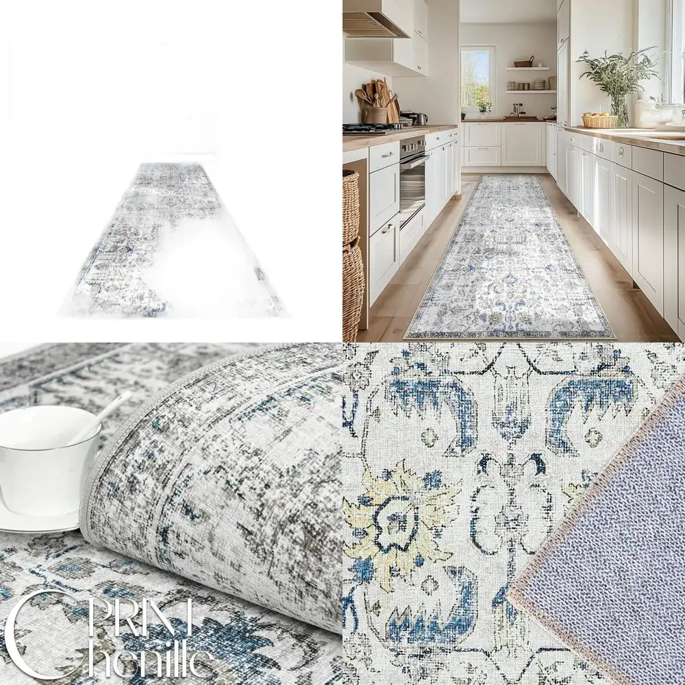 

Vintage Floral Washable Runner Rug, 3x10, Lightweight Non-Slip, Suitable for Hallway, Entryway, Bathroom, Kitchen, Bedroom, Livi