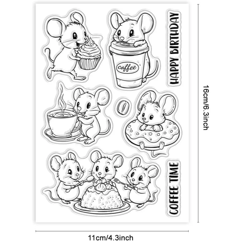 1pc muis en dessert duidelijke stempels voor scrapbooking muis en koffie duidelijke stempels cartoon dier siliconen transparante stempel