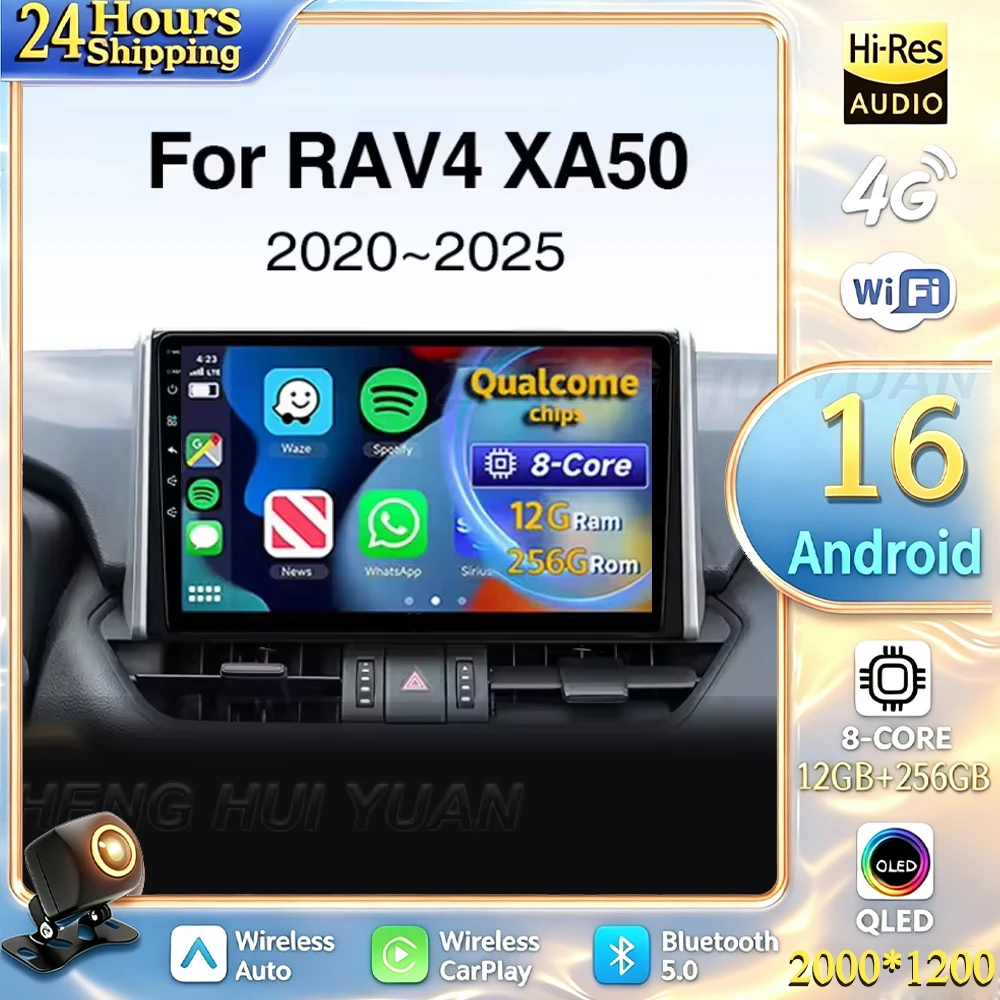 For Toyota RAV4 2020 2021 2022 2023 2024 2025 XA50 Android 16 Car Radio Multimedia Player Android Auto Carplay Head Unit Navigat
