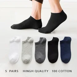 5 Pairs 1 Lot Scoks men Cotton Men's Socks Pack Set Solid Color White Black Short Socks Mens Thin Ankle Socks Spring Summer Sox