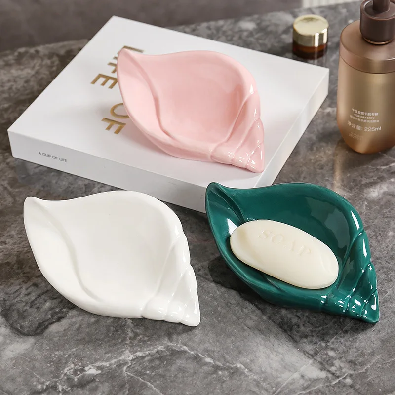 Soap Dish Creative Conch Ceramic Waterproof Bathroom Accessories Light Luxury Style Drain Rack Glaze Smooth and Easy To Clean