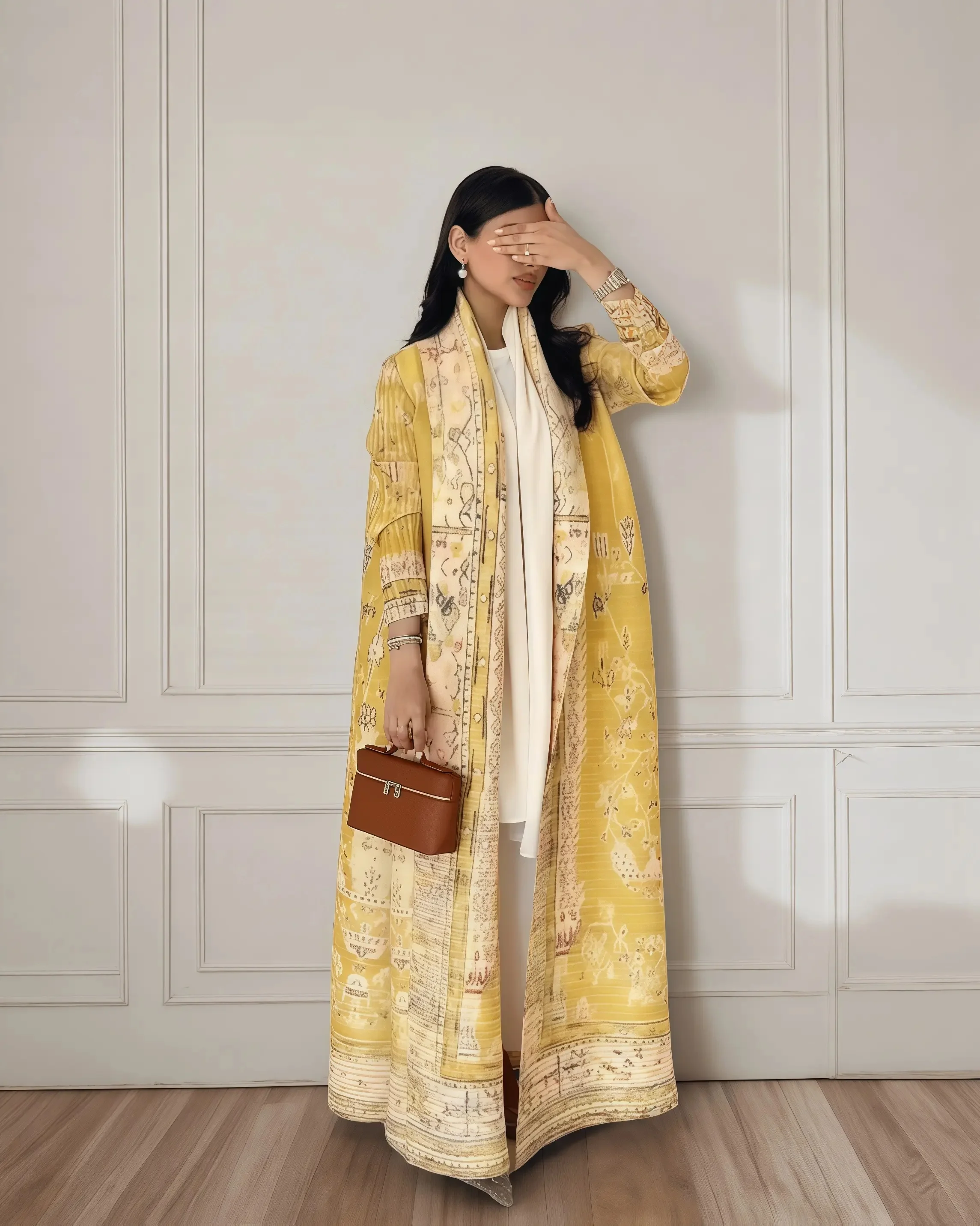 Dames Miyake geplooide Abaya met lange mouwen, print, opvouwbare kraag, robe, cardigan, jas, nieuwe wintermode, origineel ontwerp 2026