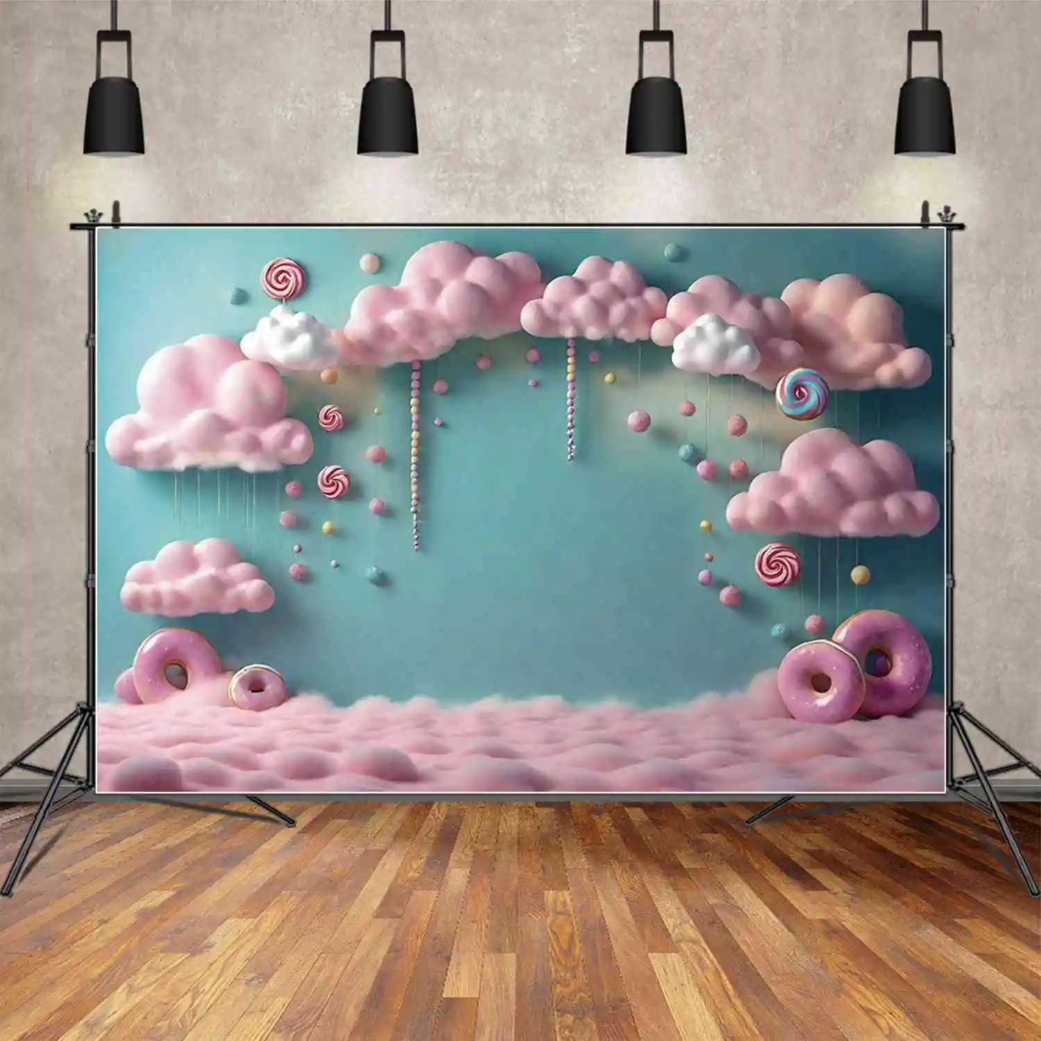 MOON.QG Candy Land Donut Cloud Newborn Baby Photography Backdrop Birthday 1st Year Photocall Background Personalized Photo Zone