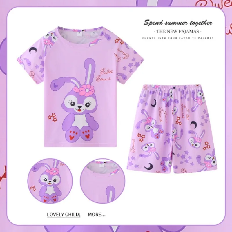 2024 Disney Stitch Children Pajamas Set Summer Short Sleeve Pants Minnie Pyjamas for Kids Boys Girls Cartoon Home Sleepwear Suit