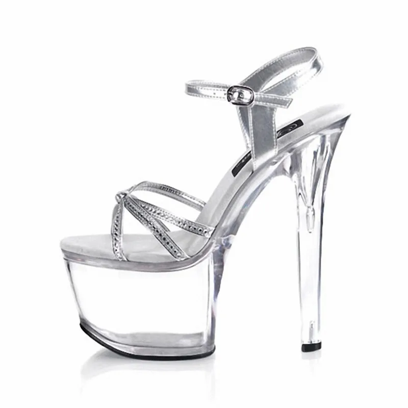 

7 inch, crystal soles sandals, summer women's Roman shoes 17 cm heels sexy stage runway sparkly dance shoes