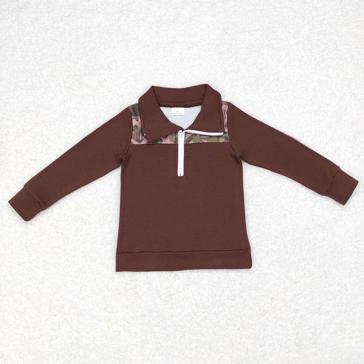 Wholesale Toddler Western Pullover Brown Long Sleeve Cotton Shirt Baby Boy Camo T-Shirt Lapel Zipper Children Tops