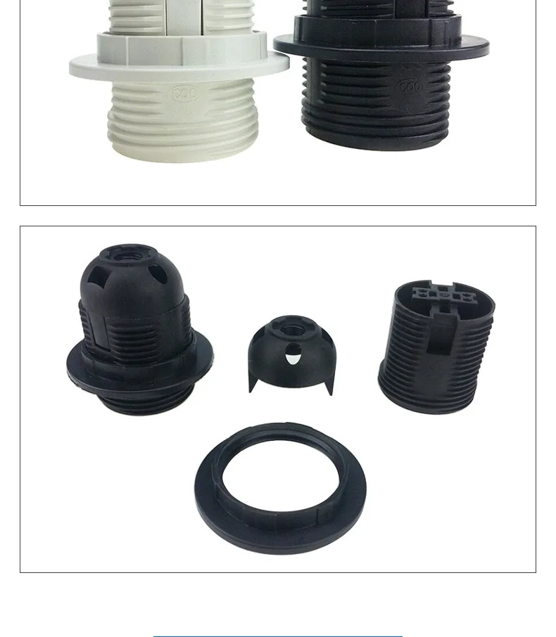 E27 Full Threaded Lamp Base Plastic Socket For Lighting Fixture Pendant Table Desk Lamp Electrical Connection Component