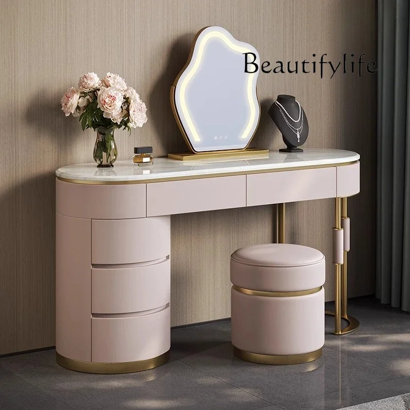 

Italian simple dresser bedroom modern small apartment high-end minimalist marble light luxury integrated makeup table