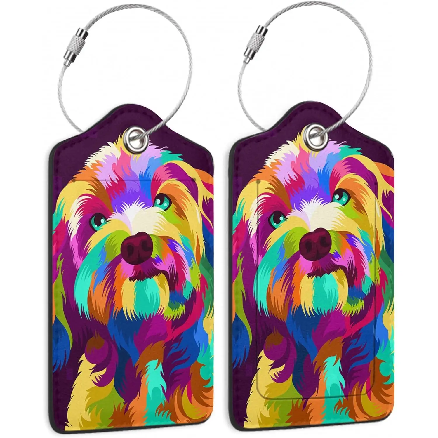 

Багажные бирки для чемодана, комплект из 2 шт., красочная абстрактная багажная бирка для собаки, искусственная кожа, конфиденциальная обложка, идентификационная этикетка с петлей из нержавеющей стали
