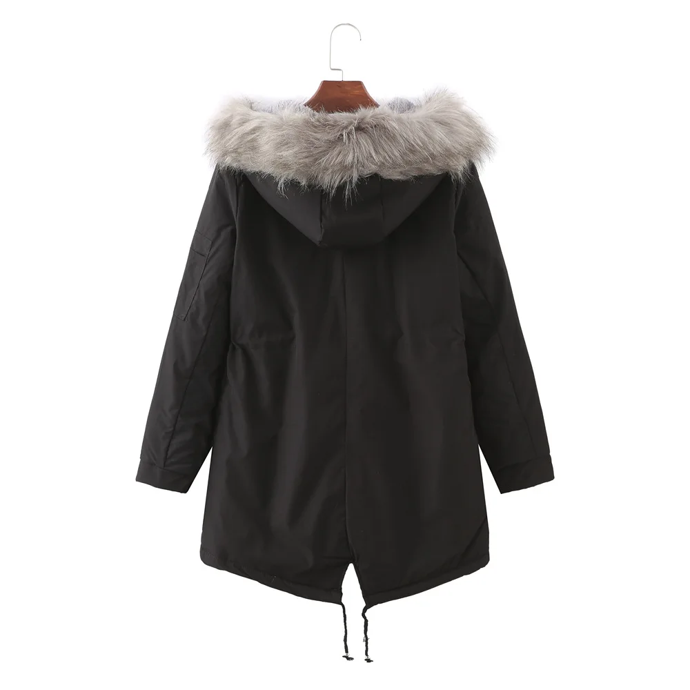 2024 Winter Warm Overcoat Fur Collar Hooded Mid-lenght Cotton Snow Wear Loose  Jacket