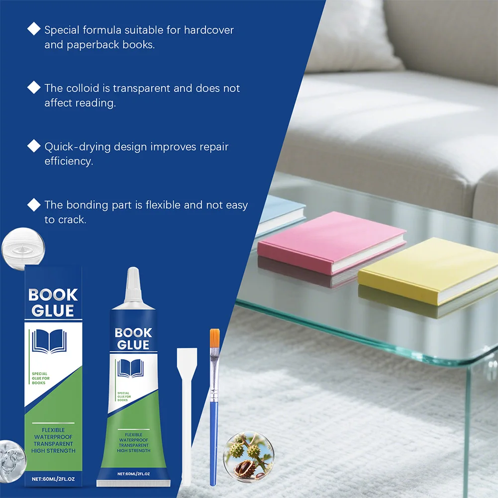 Professional Book Glue with Brush Transparent Book Binding Adhesive Quick-Drying Repair Glue for Envelopes Postcards Paper Craft