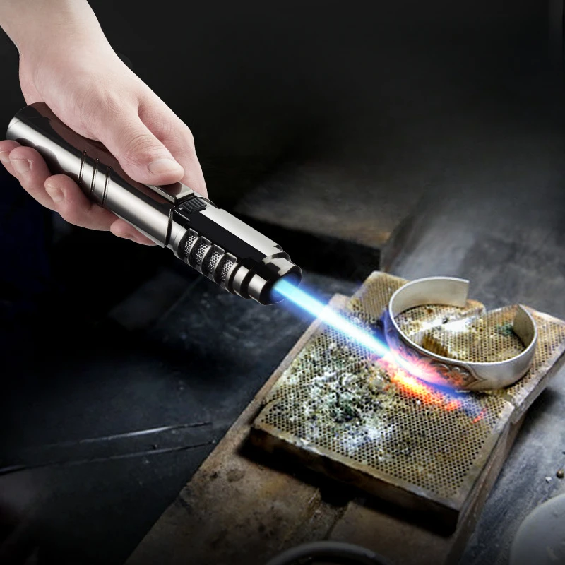 2024 Large Flame Spray Gun Metal Blue Flame 1800°c Welding Gun Outdoor Camping BBQ Ignition Tool Personalized Butane Gas Lighter