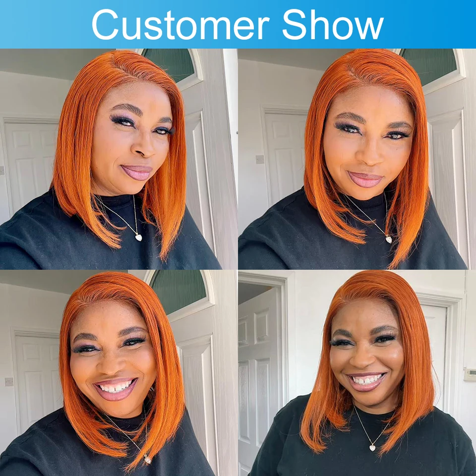 Ginger Orange Bob Perucas de Cabelo Humano para Mulheres Lace Frontal Bone Straight Perruque Cheveux Humain 13x4 Cabelo Virgem Lace Front Wig