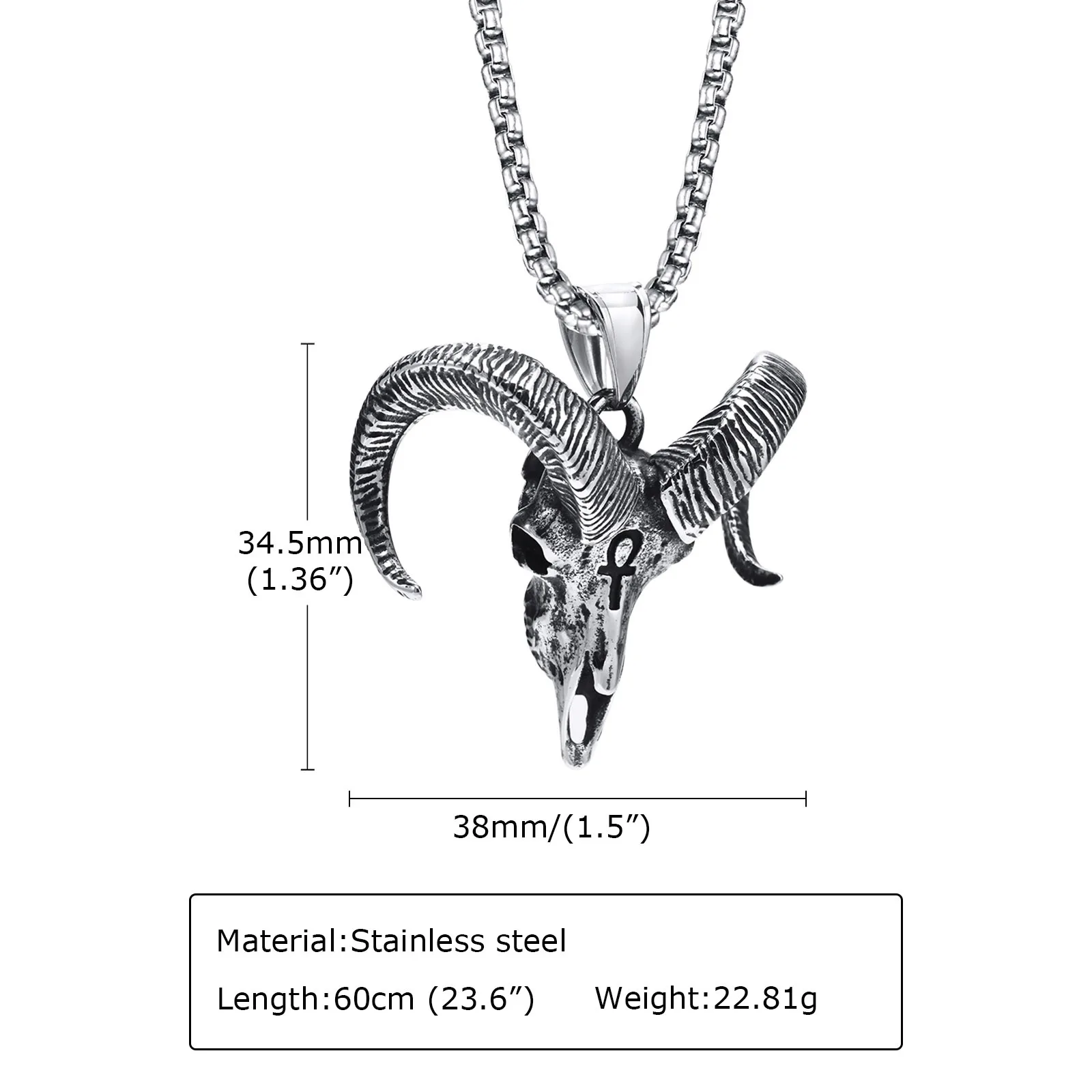 Vnox Vintage Men Necklaces, Bold Chunky Satan Goat Pendant with Box Chain, Stainless Steel Lucifer Monster Evil Goat Anka Collar