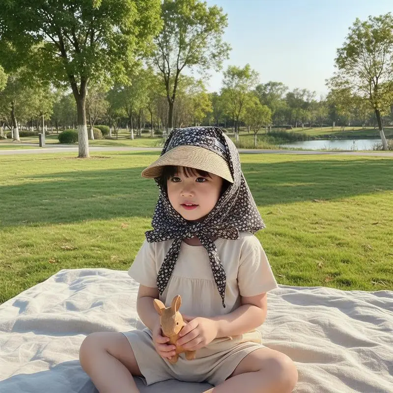 UV Resistant Straw Sun Visor Hat Paisley Bandana Neck Flap Lightweight Foldable for Summer Beach Travel Outdoor Activities