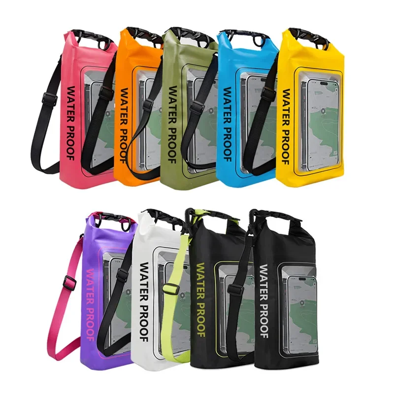 Bolsa estanque à prova d'água 2l/5l, tela sensível ao toque, natação, pvc, rafting, flutuação, esportes ao ar livre, prancha de surf, caiaque, bolsa de armazenamento