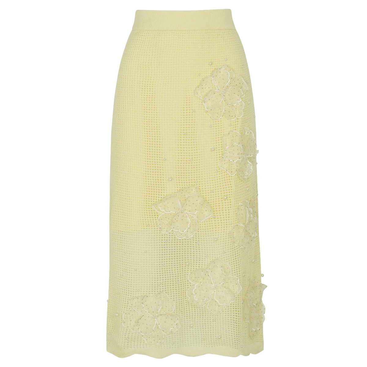26172 New Summer Autumn Ladies 3D Flower Knitted Two Piece Suit Sleeveless Top Midi Skirt Fashion Women Daily Wear
