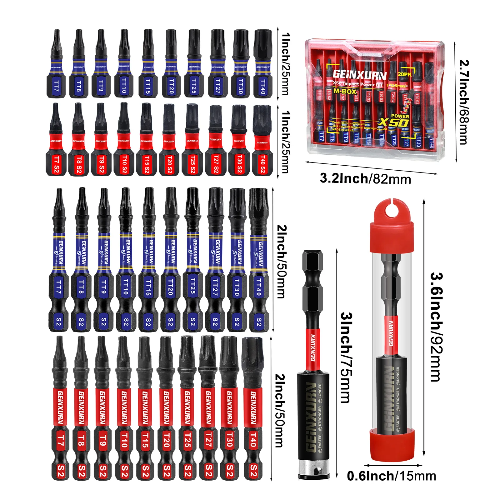 Geinxurn Magnetic Security Torx (T7-TT40) Screwdriver Bit Set, Multi Power Bits with Storage M-Box