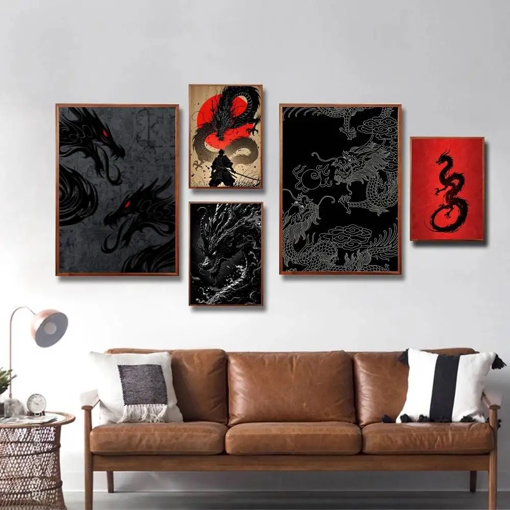 Dark Dragon Pattern Posters HD Print Vintage Wall Art Decor for Home Study Room