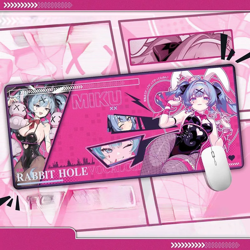 Mouse Pad Grande Hatsune Miku para Jogos, Tapete de Mesa Antiderrapante com Base de Borracha e Borda Travada, Ideal para Fãs de PC Gamer, Presente Perfeito