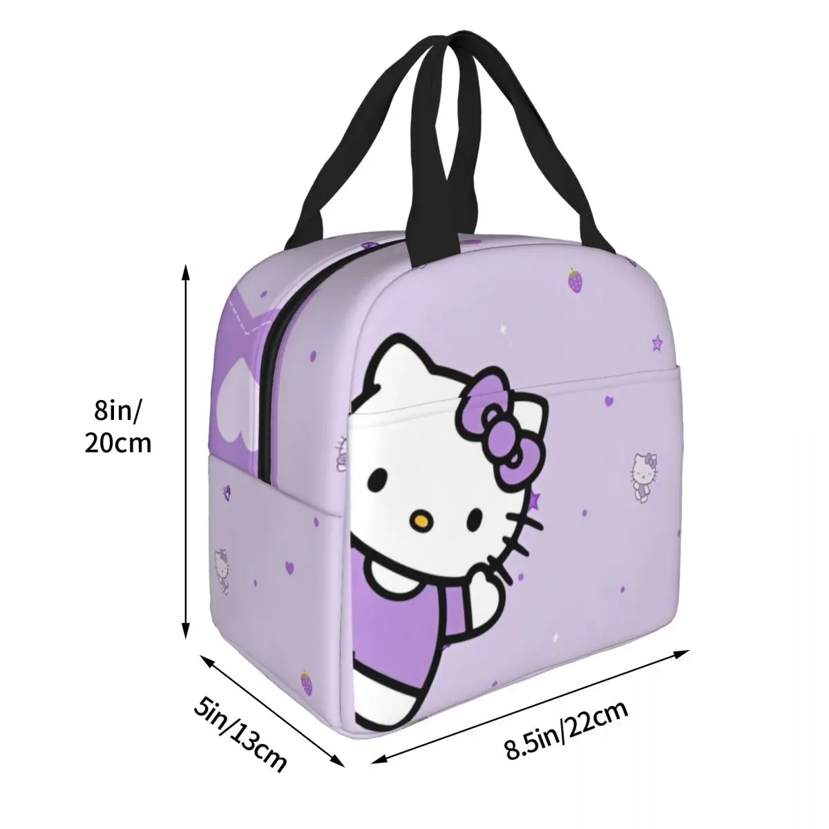 Hello Kitty Purple Heart Pattern Insulated Lunch Bag Cooler Bag  Meal Container Large Tote Lunch Box Food Handbags School Picnic