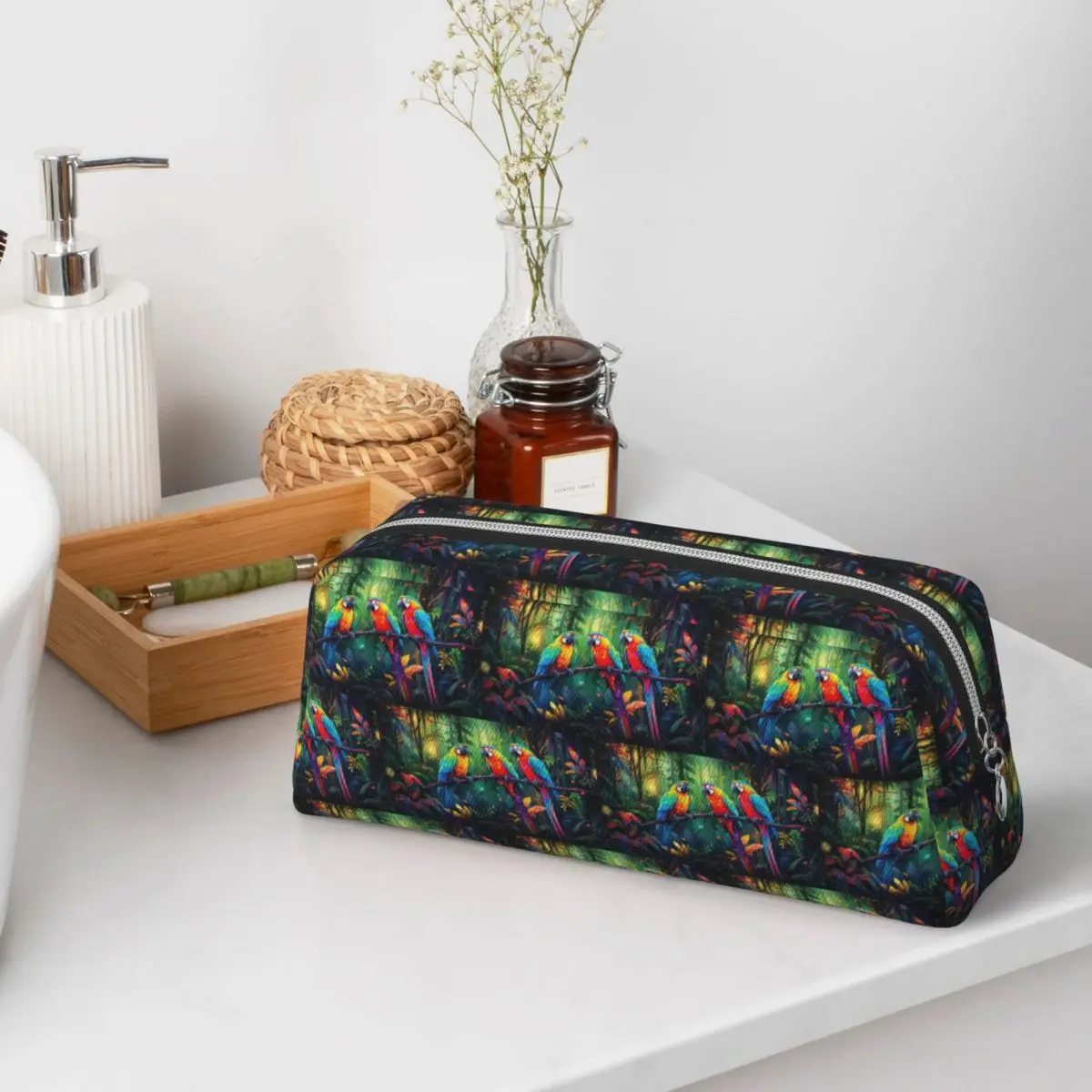 Vibrant Parrot And Forest Tropical Foliage Pencil Cases for Student Gifts Pen Box Pencil Bag Pencil Pouch Pen Holder