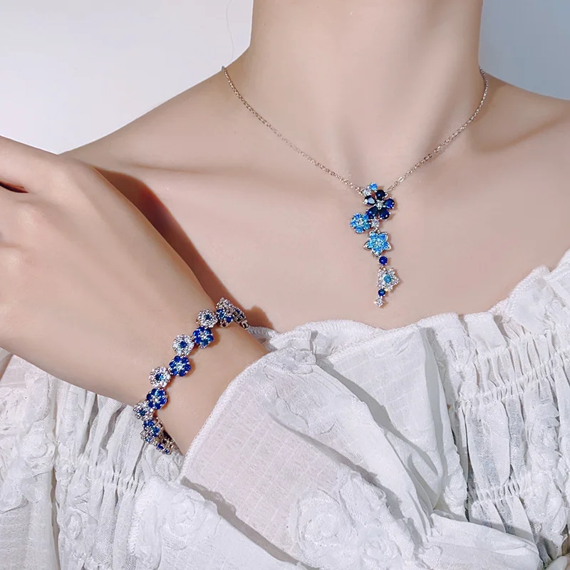 

Jewelry Set Bracelet Collarbone Chain Zircon Flower High-end Fashion Versatile Light Luxury For Women Girl Gifts