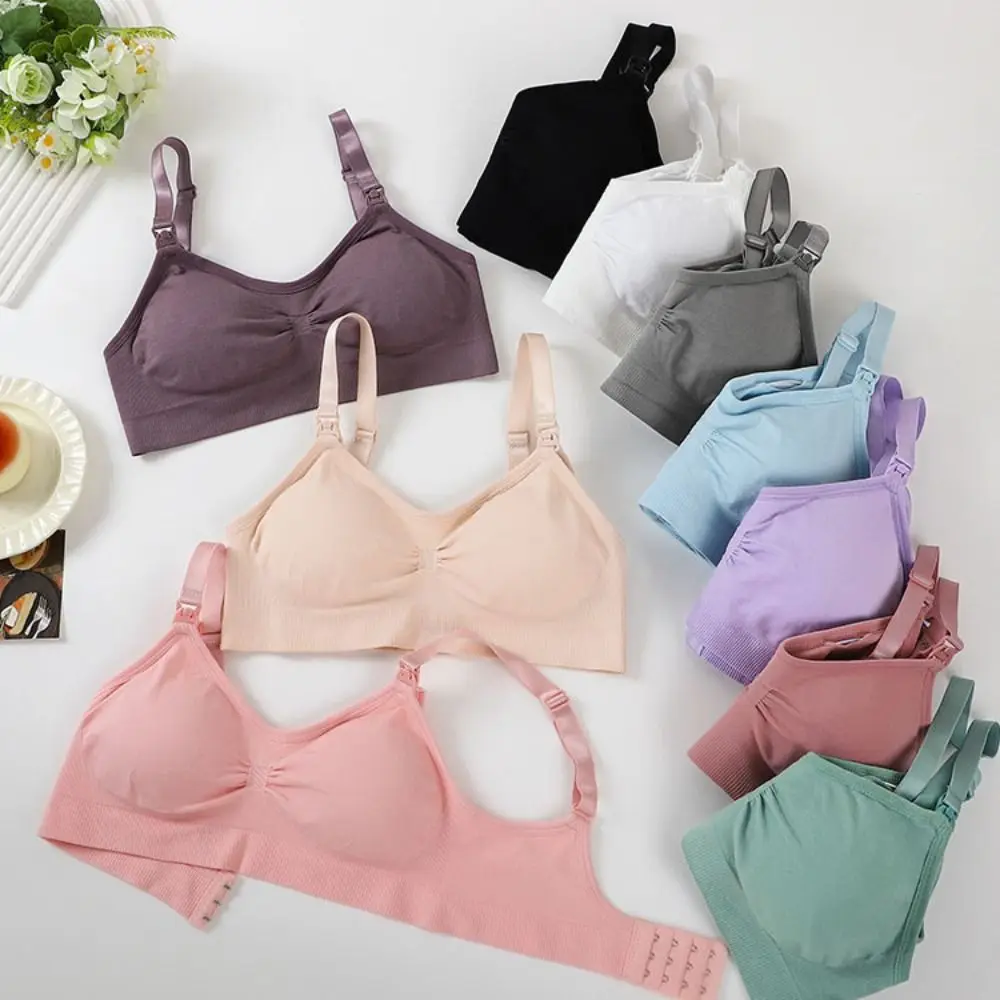 No Steel Ring Maternity Nursing Bras Sports Pad Anti-Sagging Pregnant Underwear Front Buckle Boneless Construction Nursing Bra