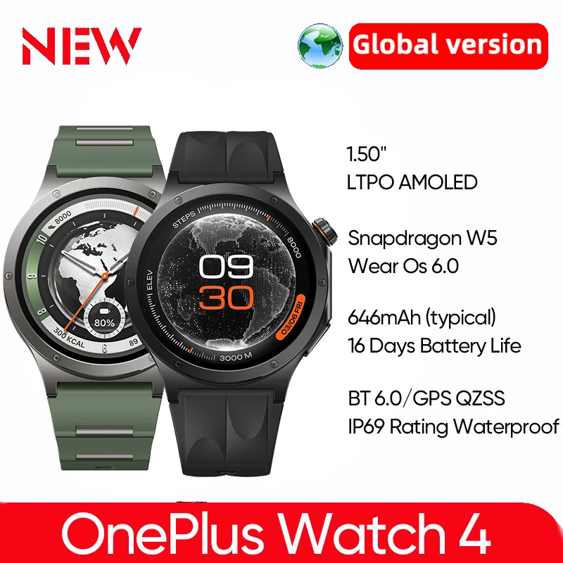 

Global Version Oneplus Watch 4 NFC 46mm 1.5 inches LTPO AMOLED Screen Snapdragon W5 Health Tracking Bluetooth5.2 Smartwatch