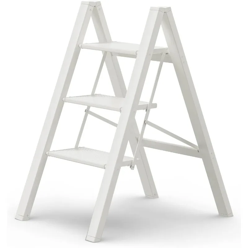 

3 Step Ladder, Aluminum Folding Step Stool with Anti-Slip Sturdy and Wide Pedal, Lightweight Portable Stepladder