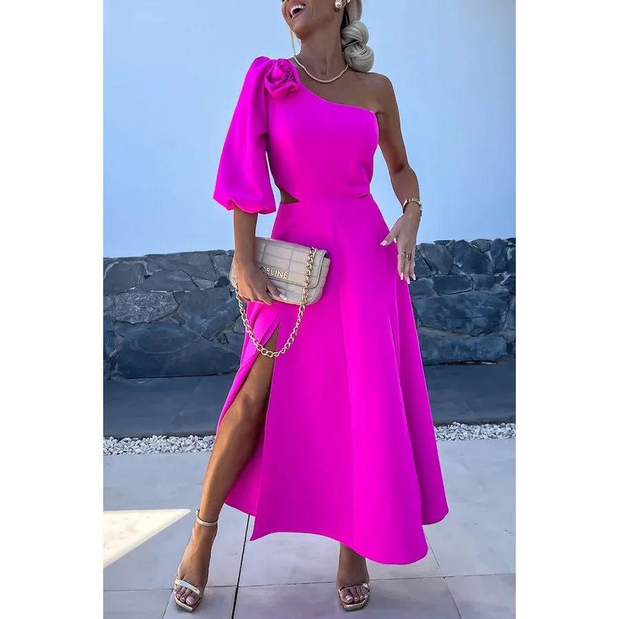 Vestido de satén de doble capa con hombro inclinado para mujer, traje de fiesta informal de alta moda, estilo noble, espectáculo de belleza, Primavera, 2024