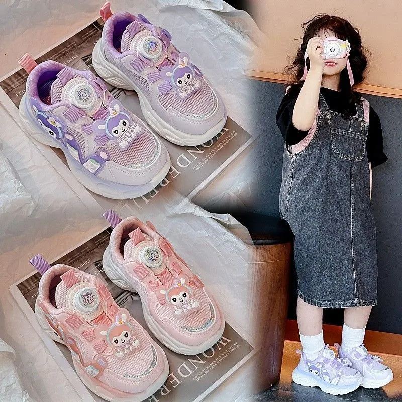أحذية Kuromi Anime Kawaii Sanrio Ins الرياضية الشبكية الأنيقة بأزرار كرتونية لطيفة ونعال ناعمة أحذية رياضية كاجوال هدايا للفتيات