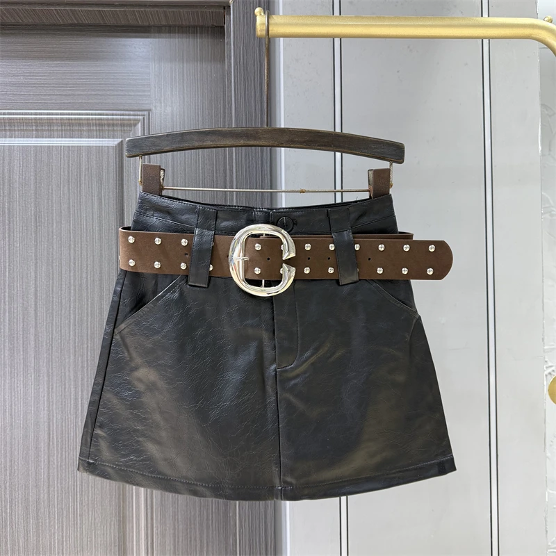 

Женская полуюбка из искусственной кожи на осень 2021, новая пикантная юбка А-силуэта, универсальная короткая юбка для похудения и обнимания бедер