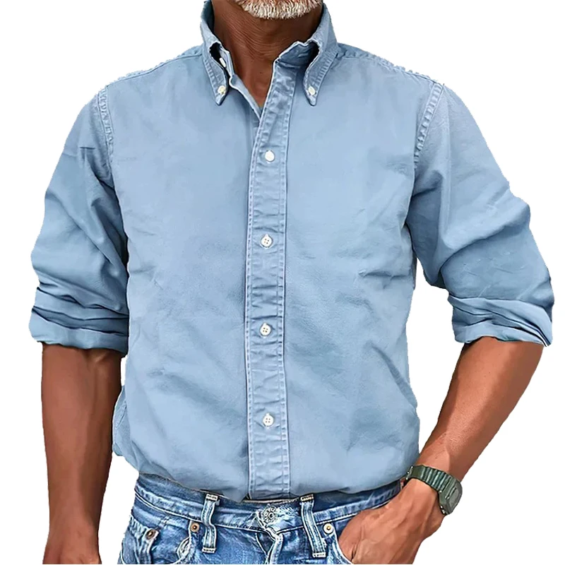 Men\'s Soild Oxford Long Sleeve Tee Shirt Youth Leisure Slim Fit Korean Fashion Blouse Luxury Elegant Shirts For Men Clothing