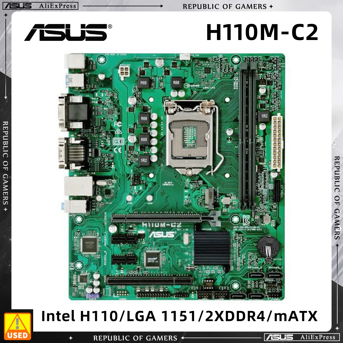 

ASUS H110M-C2 Used Motherboard LGA 1151 Socket for Intel 6th 7th Gen Core i3 i5 i7 Processors 2x DIMM Max. 32GB DDR4 Micro ATX