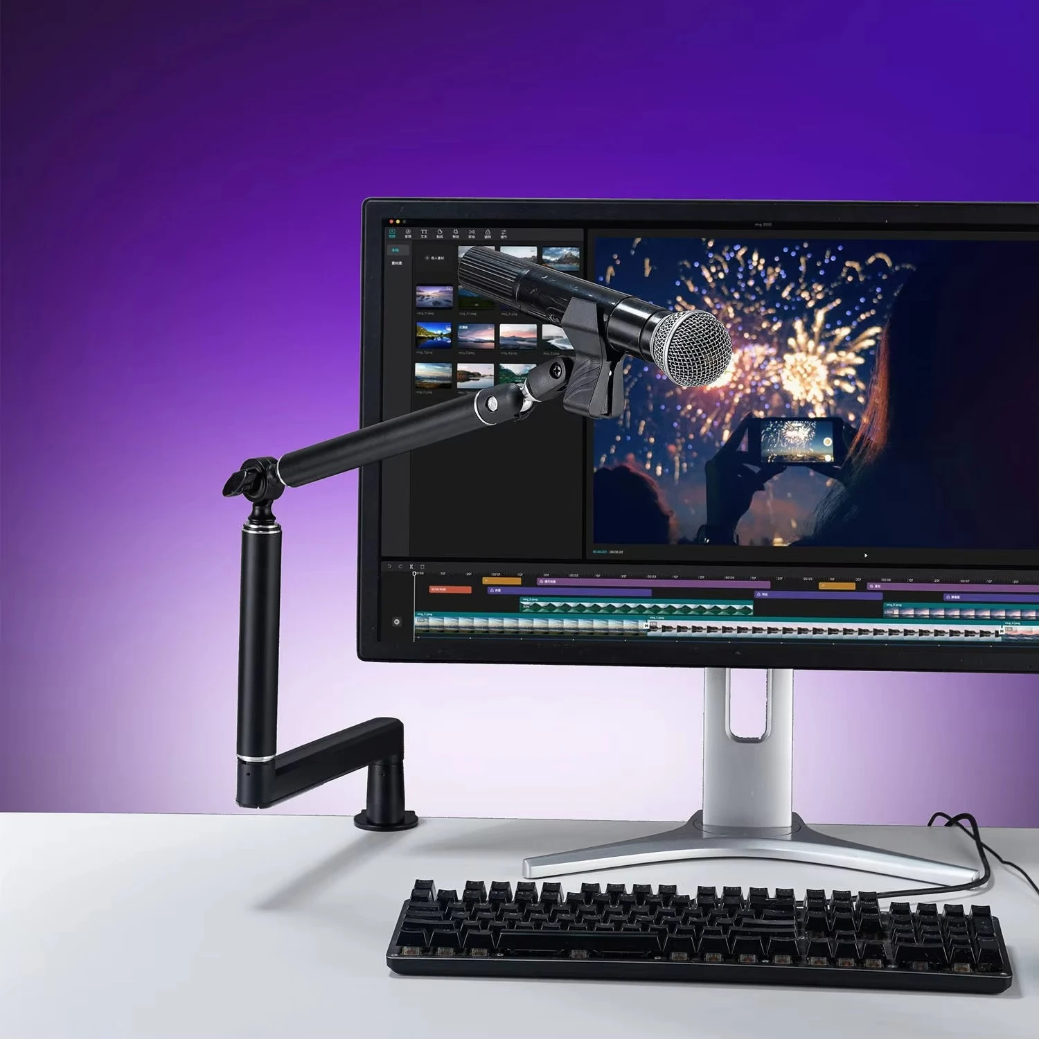 Topfree Stable 180 Adjustable Aluminum Alloy Desktop Mic Holder For Studio Audio Video Recording Equipment