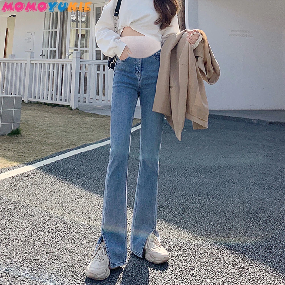 maternity pants clothing Pregnant woman pregnancy clothes high waist elastic denim flare jeans grossesse women trousers