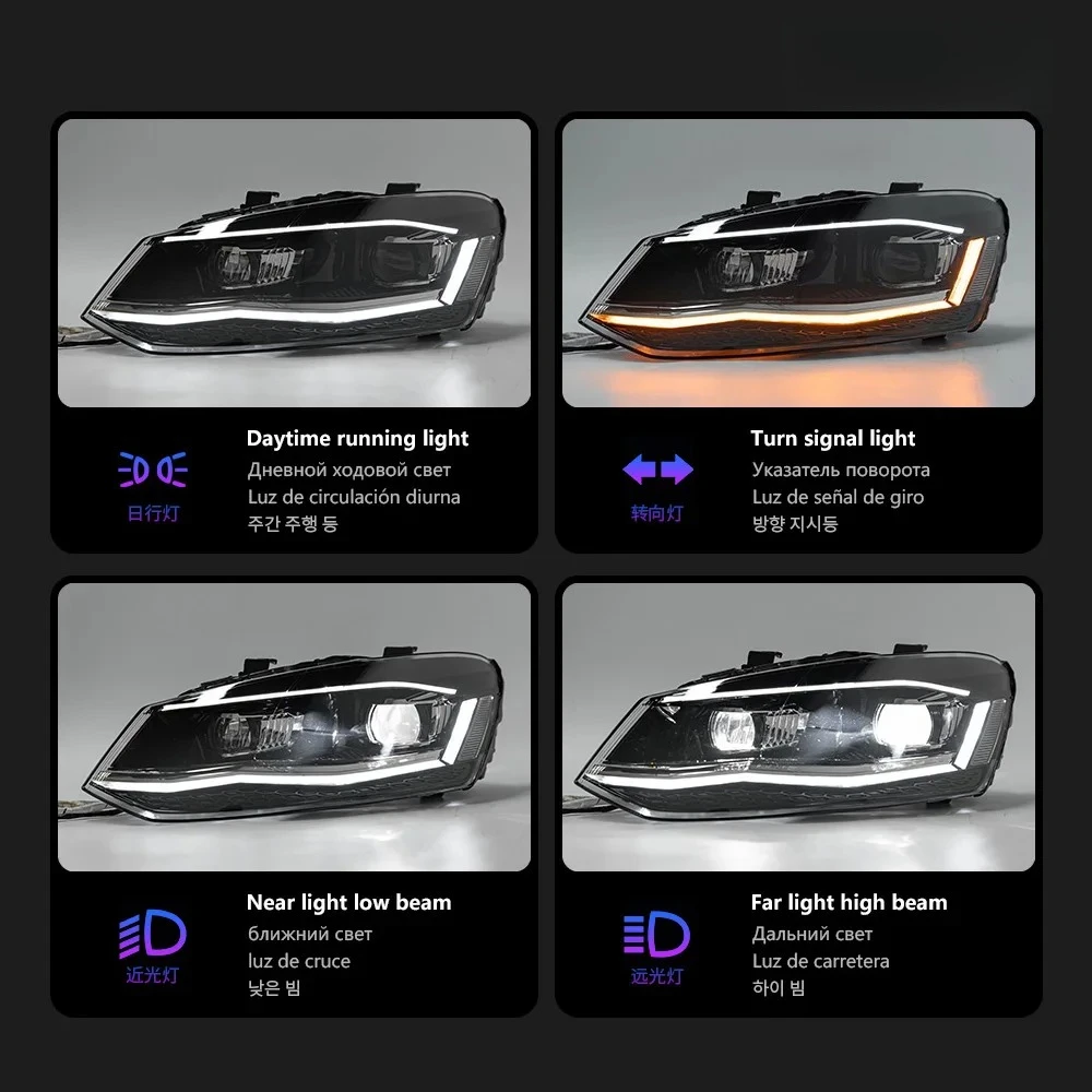 أضواء السيارة لشركة فولكس فاجن بولو العلوي العارض عدسة 2010-2017 Vento ديناميكية إشارة رئيس مصباح LED المصابيح الأمامية Drl اكسسوارات السيارات